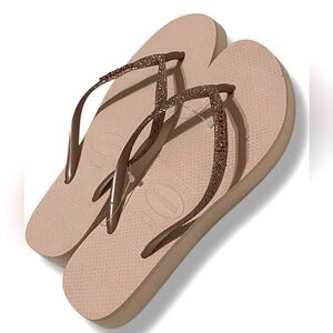 Havaianas Rose Gold Glittery Brown Flip Flops Women’s Size 11/12 New in Mfg Bag